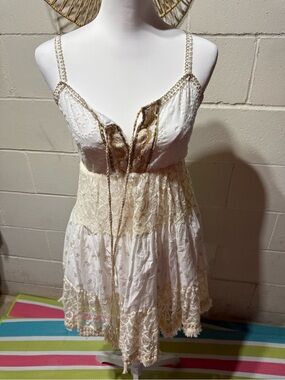 Lace Trim White and Cream Boho Sundress